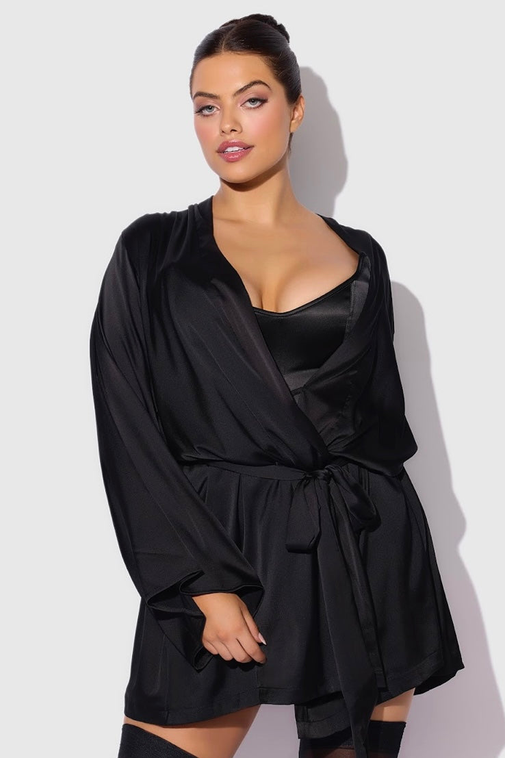 Plus size Brigeta short satin robe