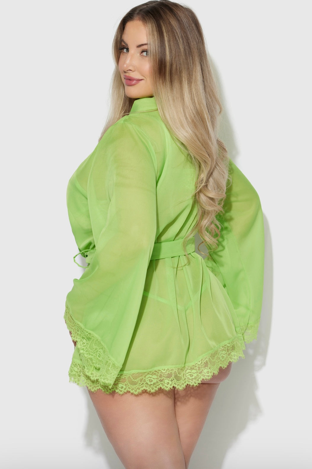 Plus size Shavon robe , bralette and g-string lime