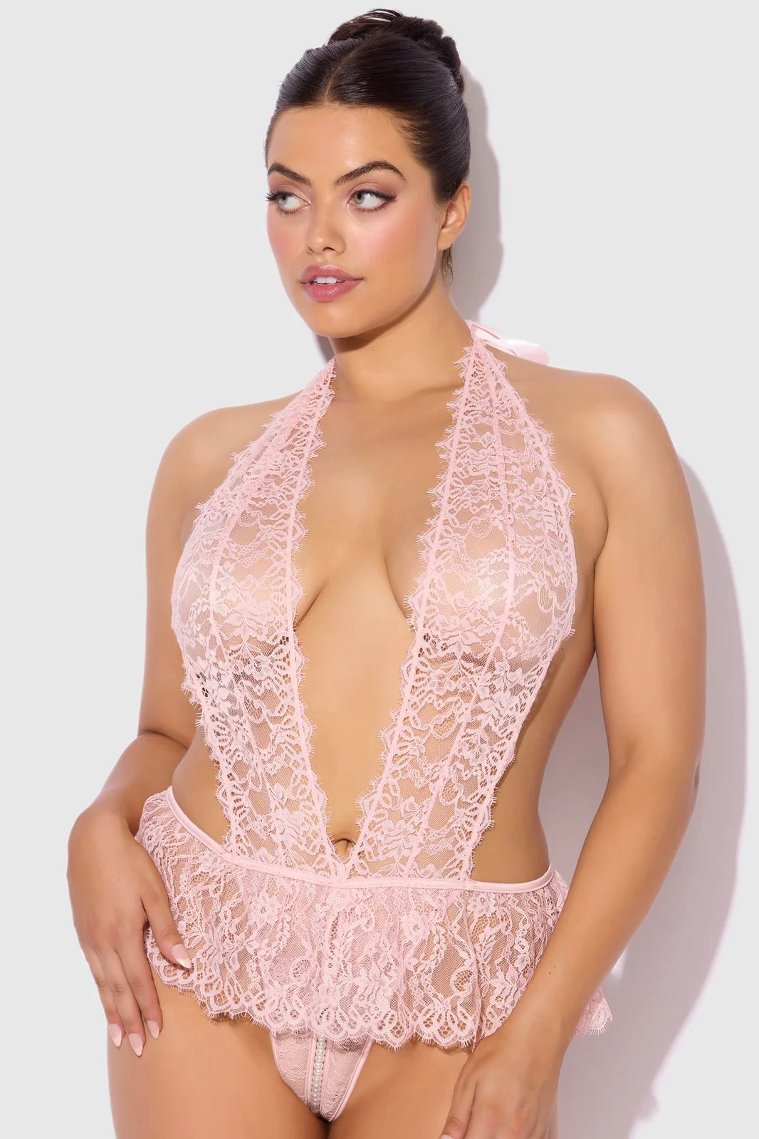 Plus size Jocelyn lace and pearl teddy
