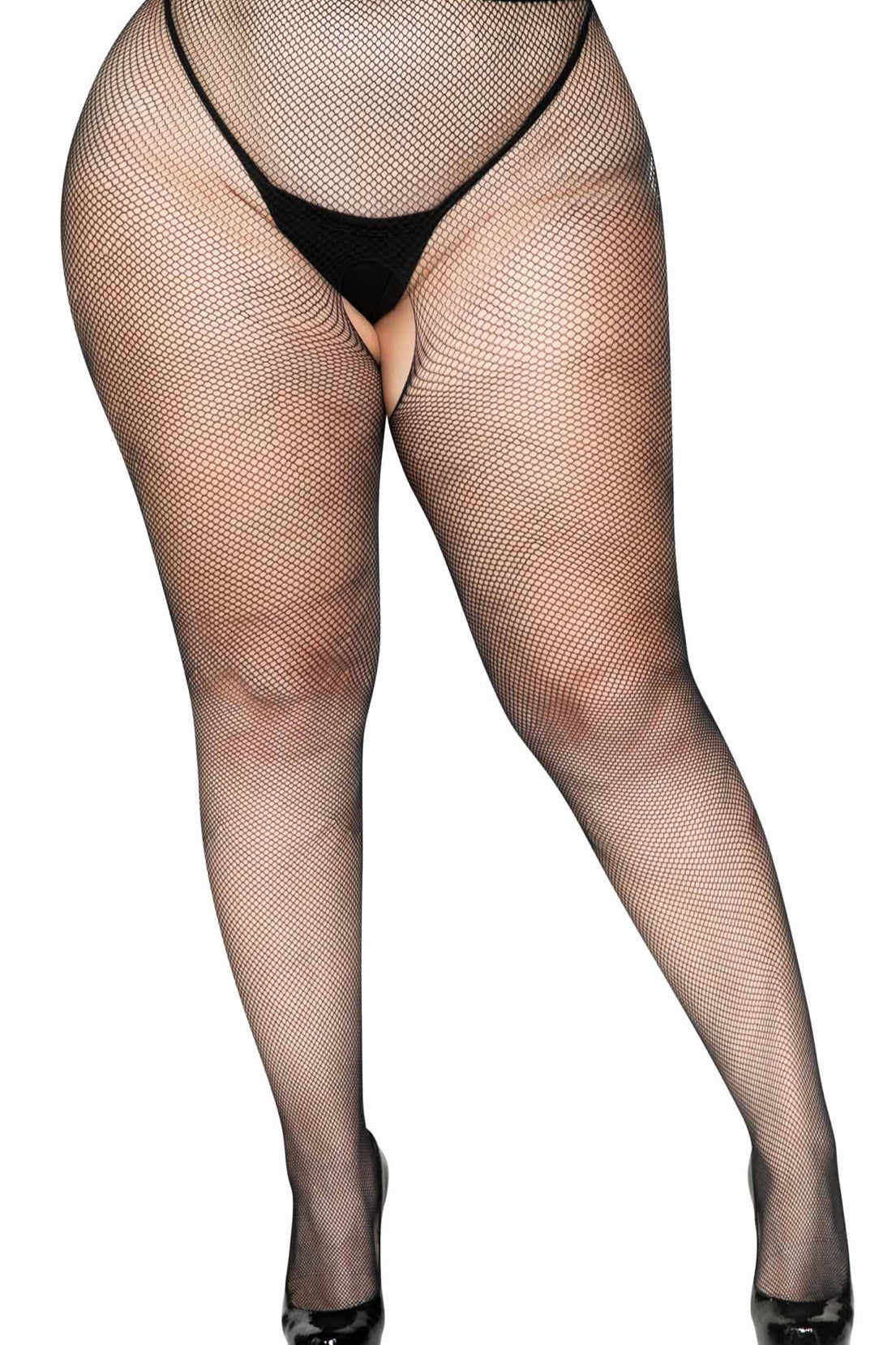 Crotchless Fishnet Pantyhose - Curvynlingerie Plus Size 