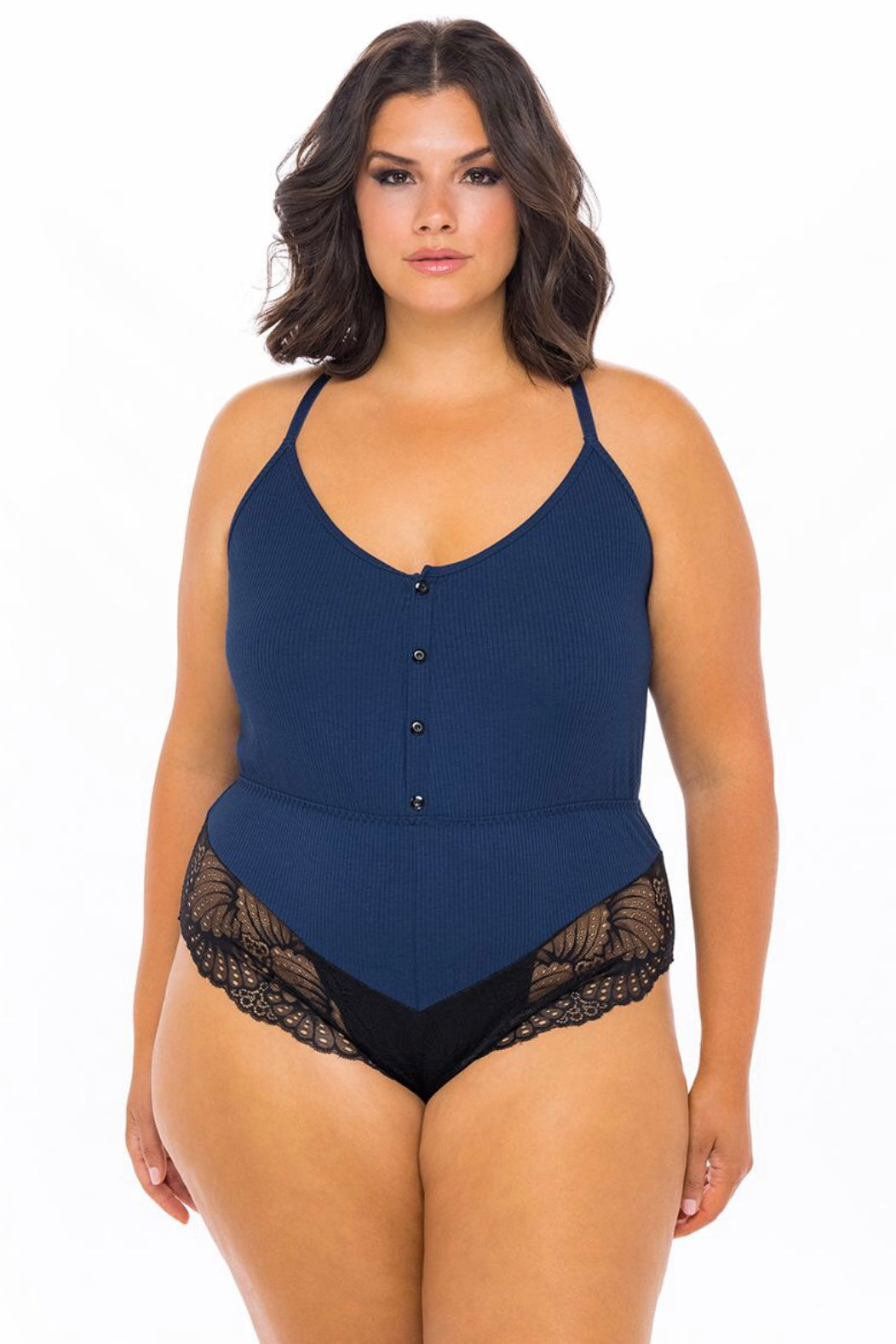 Claribel jersey romper blue-black - Curvynlingerie Plus Size 