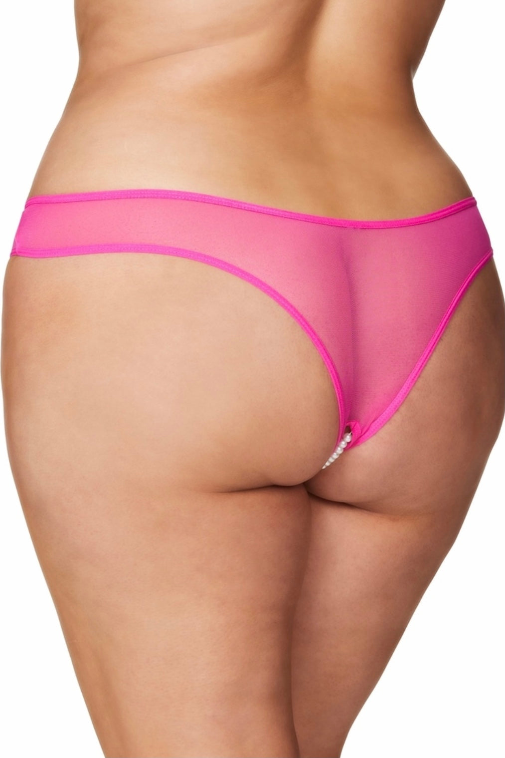 Crotchless Pearl Panty pink - Curvynlingerie Plus Size 