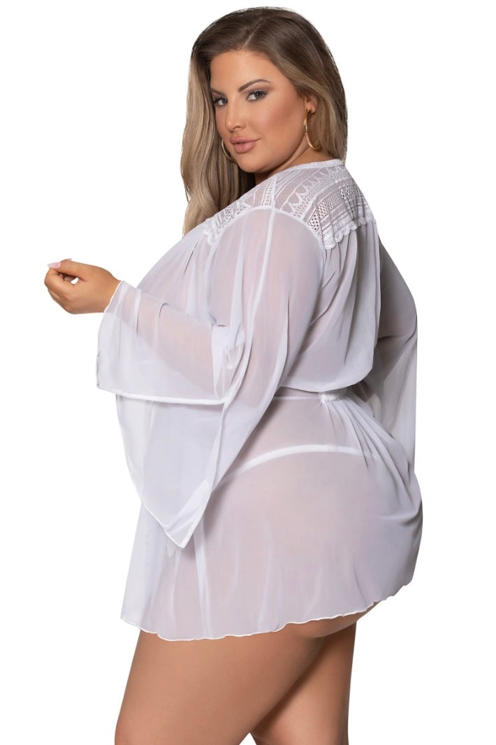 Flowing Short Robe White - Curvynlingerie Plus Size 