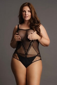 Contrast Net Teddy - Curvynlingerie Plus Size 