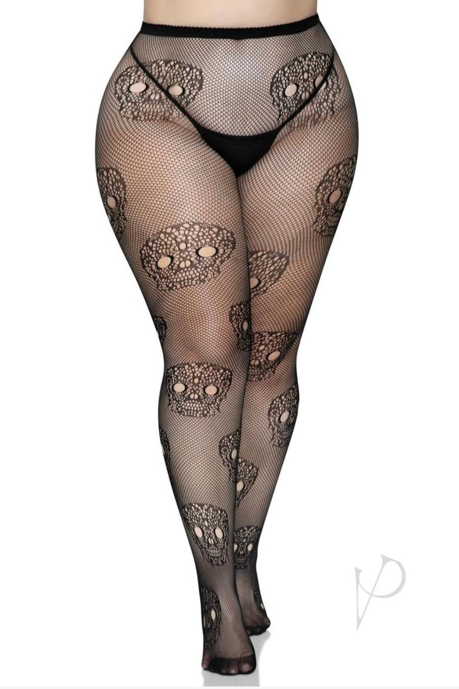 Lace Skull Fishnet Tights - Curvynlingerie Plus Size 