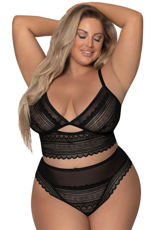 Bralette &amp; Cheeky Hipster black - Curvynlingerie Plus Size 