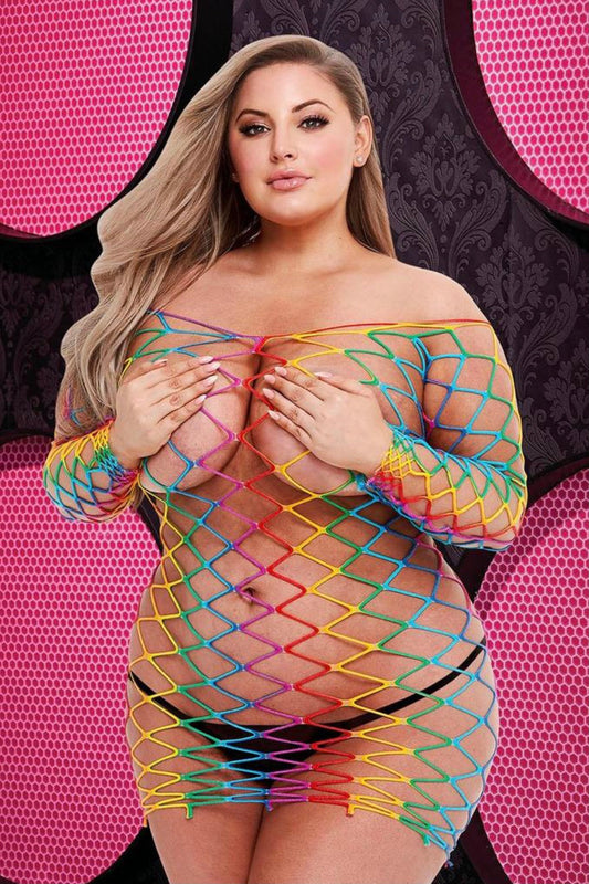 Rainbow mini dress - Curvynlingerie Plus Size 