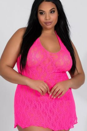 Lace halter mini dress - Curvynlingerie Plus Size 