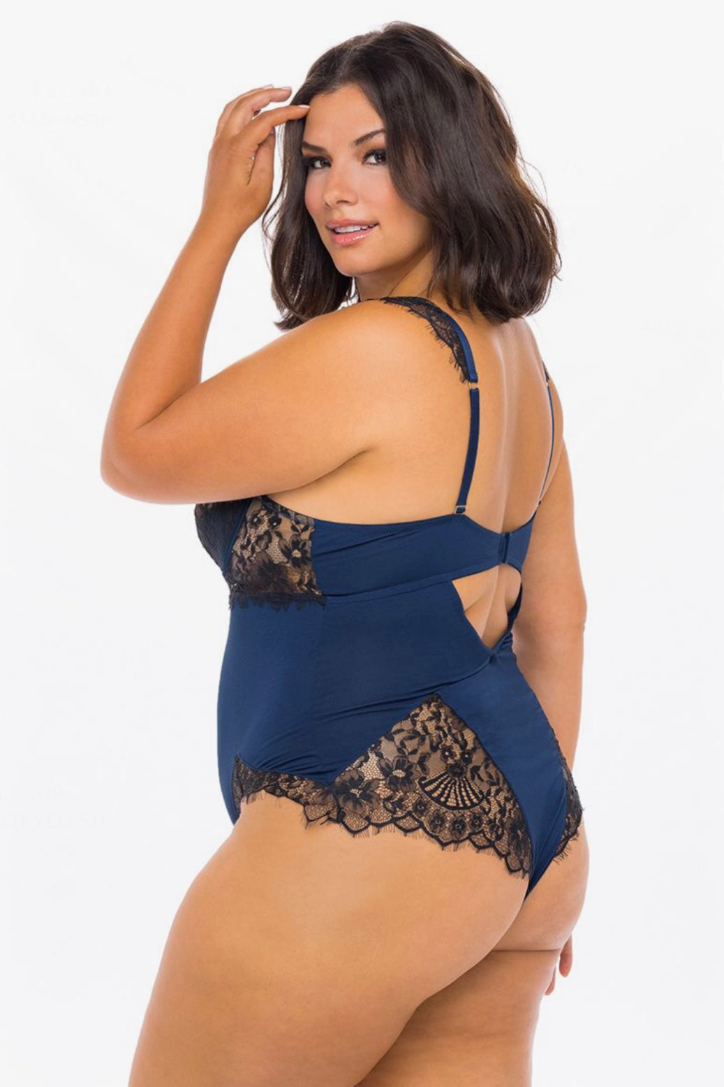 Nicole teddy blue -black - Curvynlingerie Plus Size 