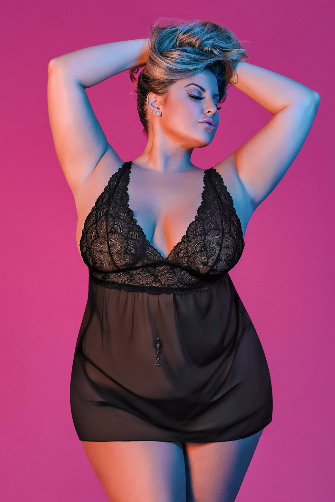 Baby Doll with Fly Away Back &amp; G-Set - Curvynlingerie Plus Size 