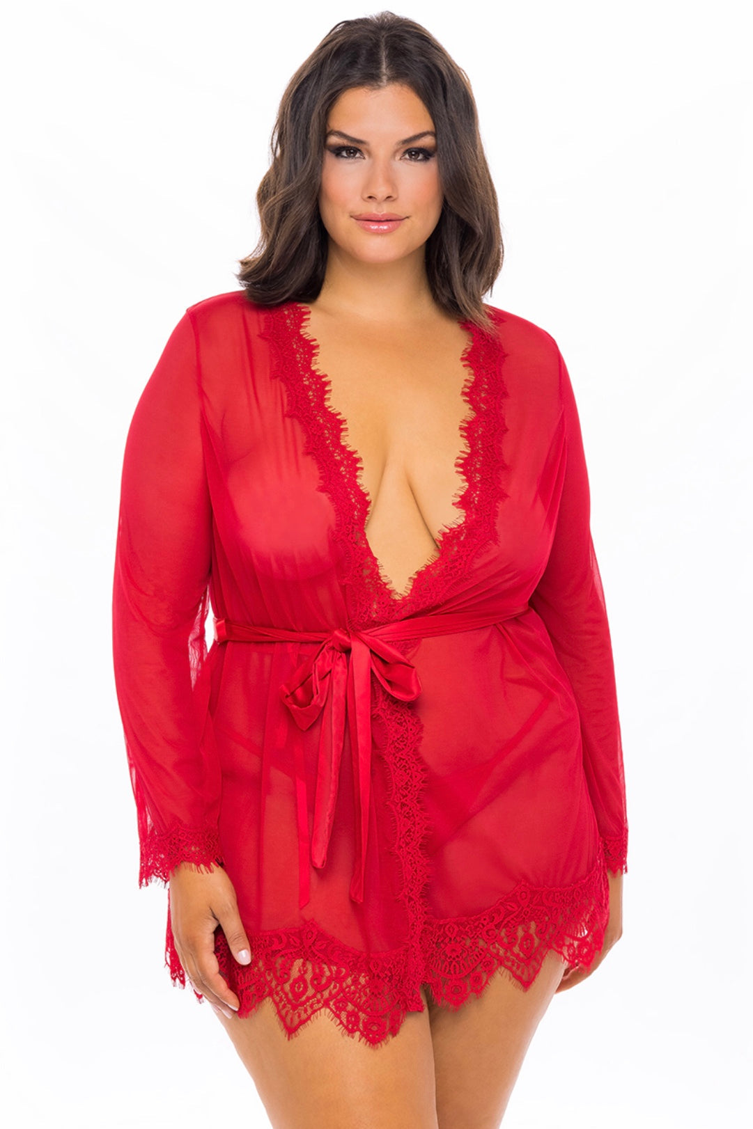 Eyelash robe red Provence - Curvynlingerie Plus Size 