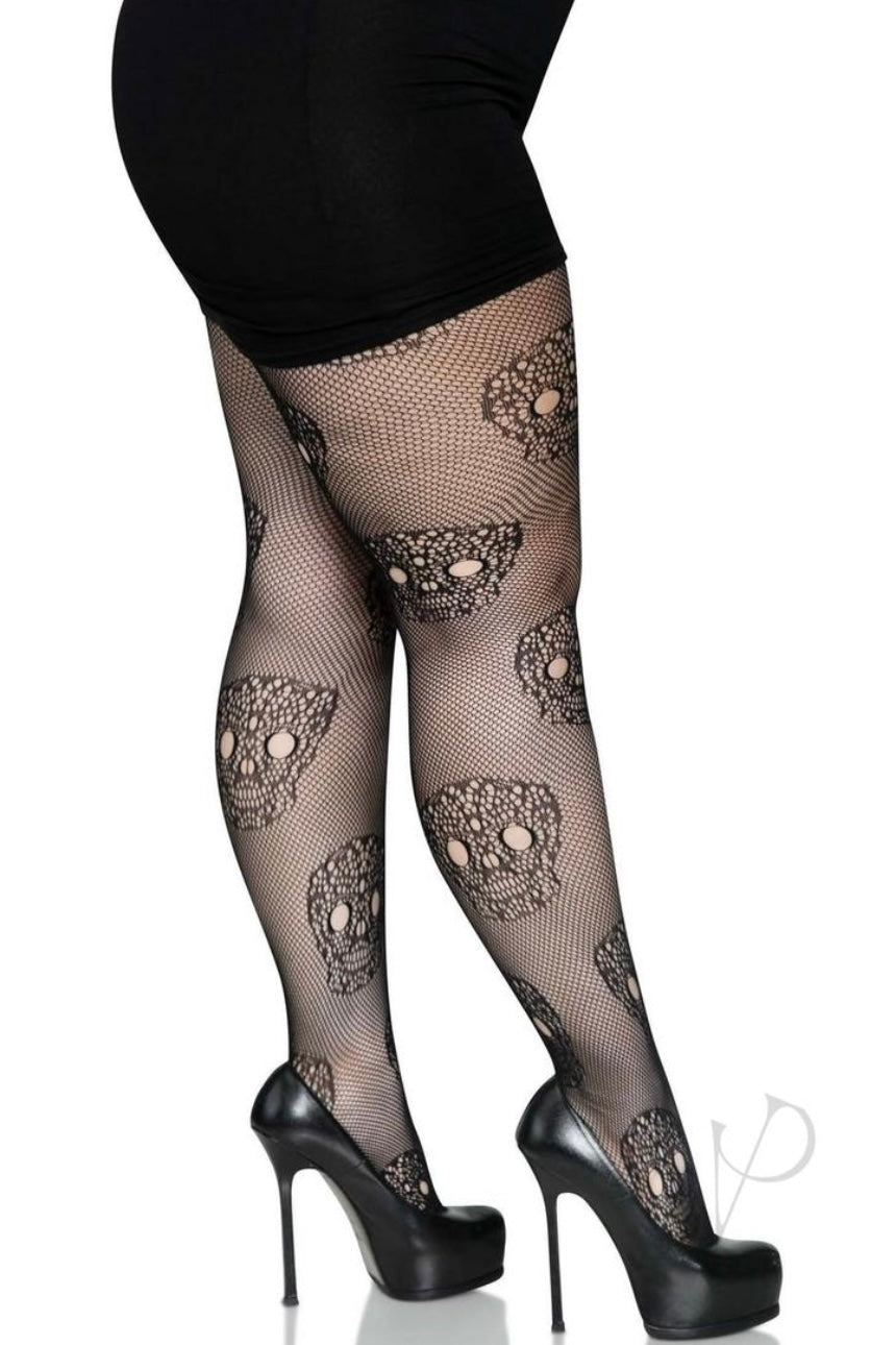 Lace Skull Fishnet Tights - Curvynlingerie Plus Size 