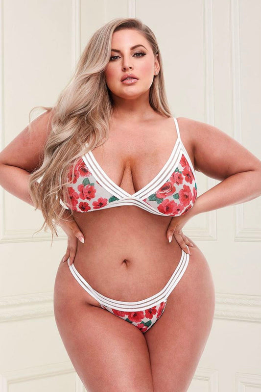 Bra set floral open - Curvynlingerie Plus Size 