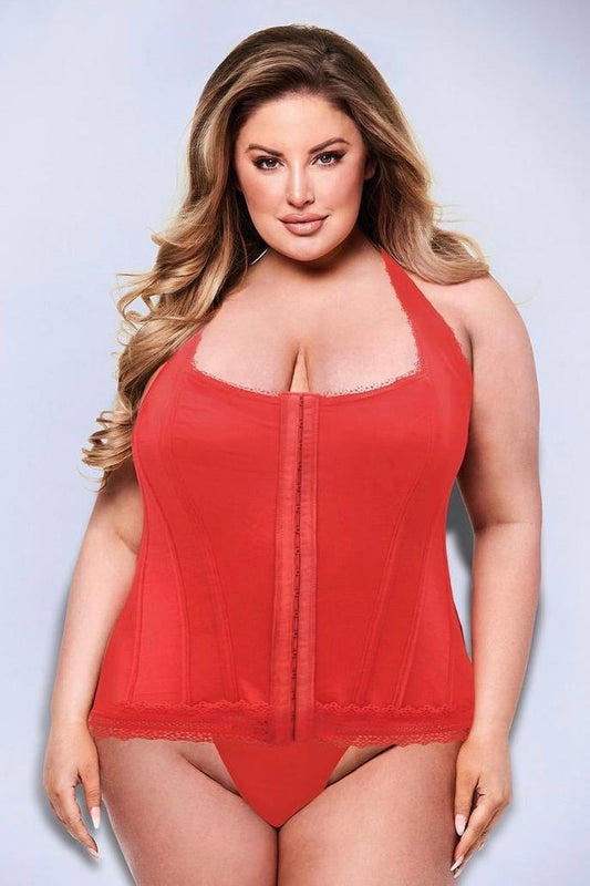 Corset Victoria red - Curvynlingerie Plus Size 