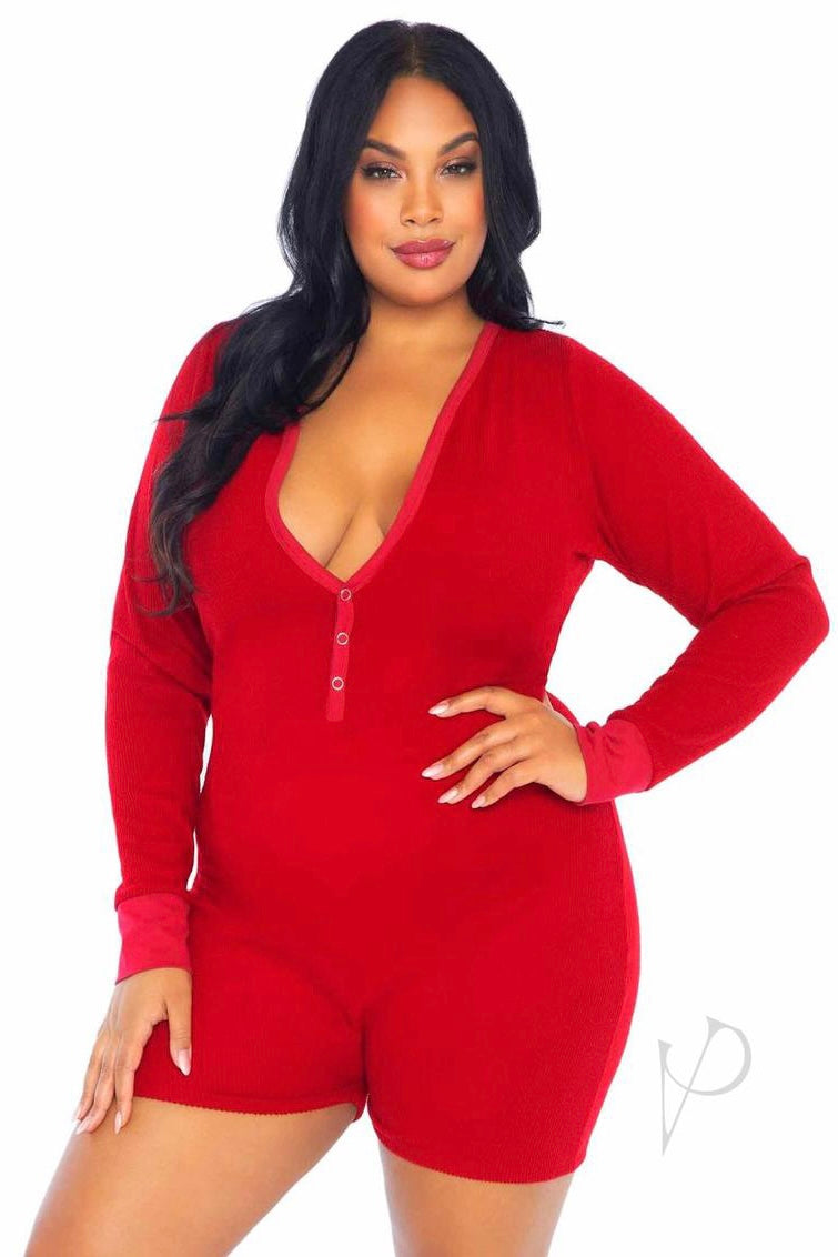 Red Romper with Cheeky Snap Closure Back Flap - Curvynlingerie Plus Size 