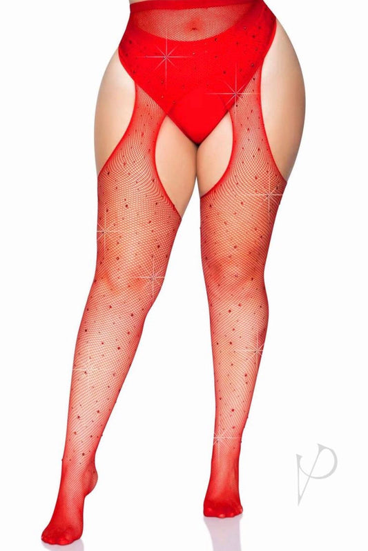 Crystalized fishnet suspender pantyhose. - Curvynlingerie Plus Size 