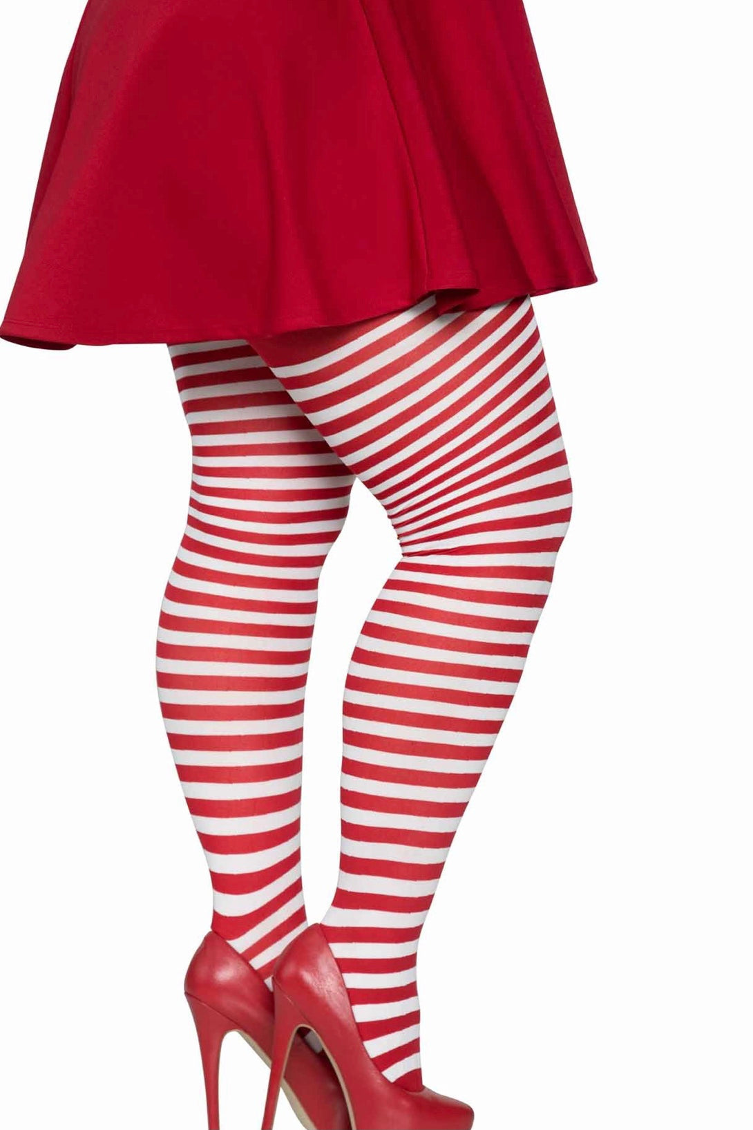 Striped tights white/red - Curvynlingerie Plus Size 