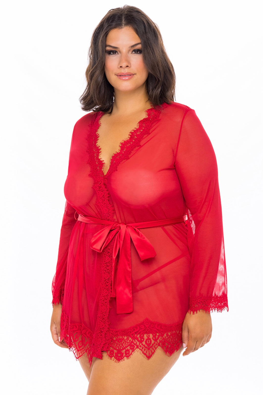 Eyelash robe red Provence - Curvynlingerie Plus Size 