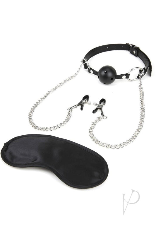 Lux Fetish Breathable Ball Gag with Nipple Clamps Adjustable - Curvynlingerie Plus Size 