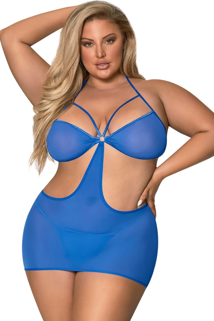 Cut Out Dress &amp; G-Set Cobalt - Curvynlingerie Plus Size 