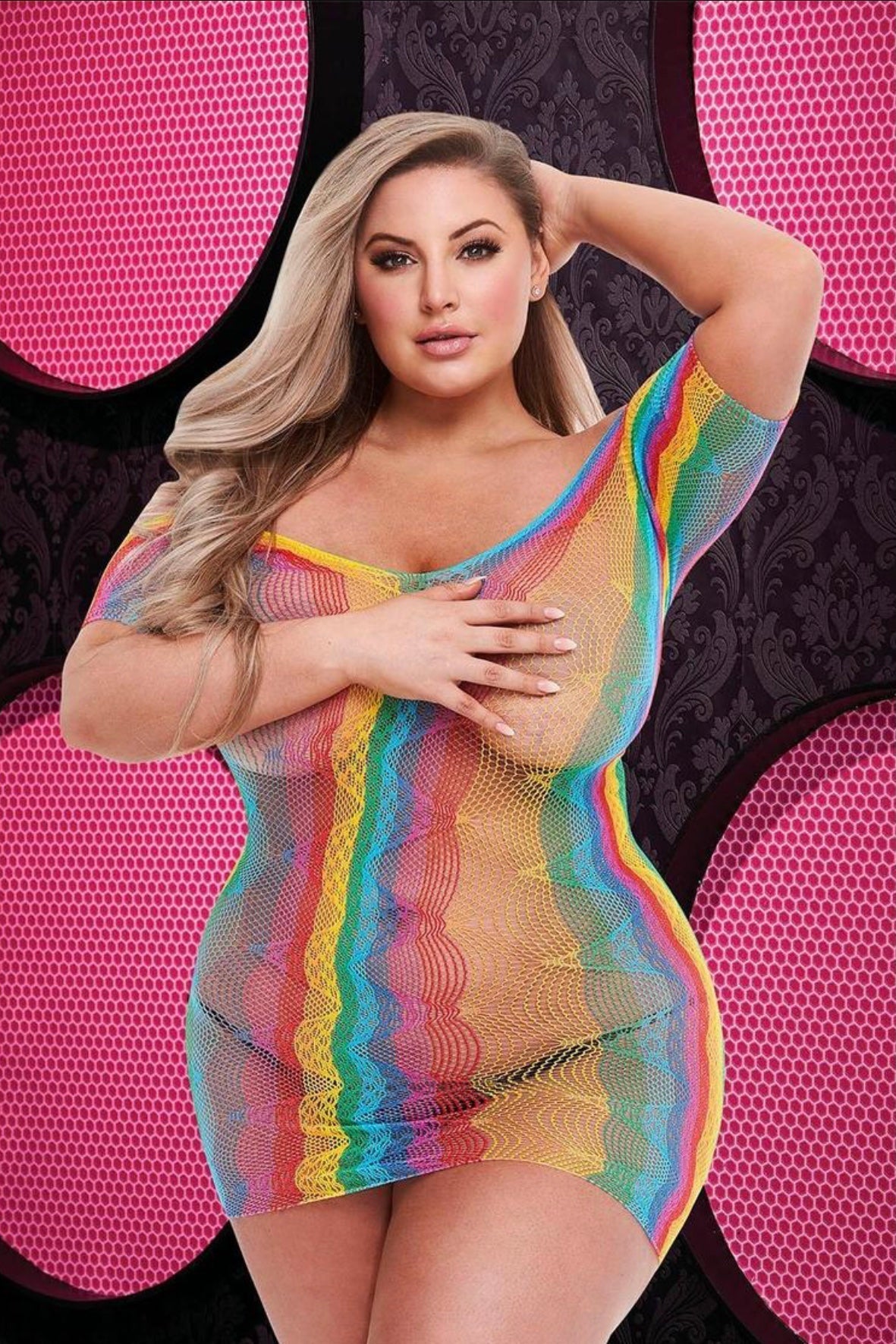 Rainbow jacquard mini dress - Curvynlingerie Plus Size 