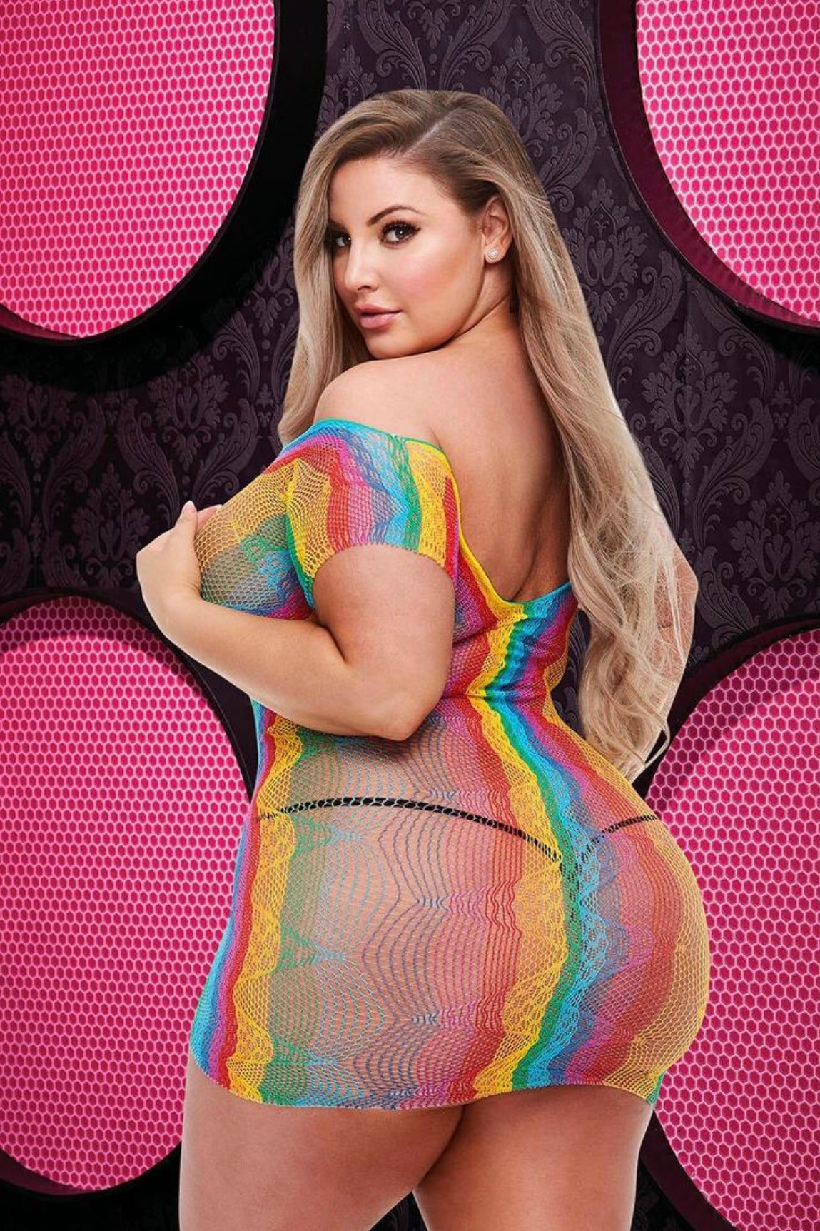 Rainbow jacquard mini dress - Curvynlingerie Plus Size 