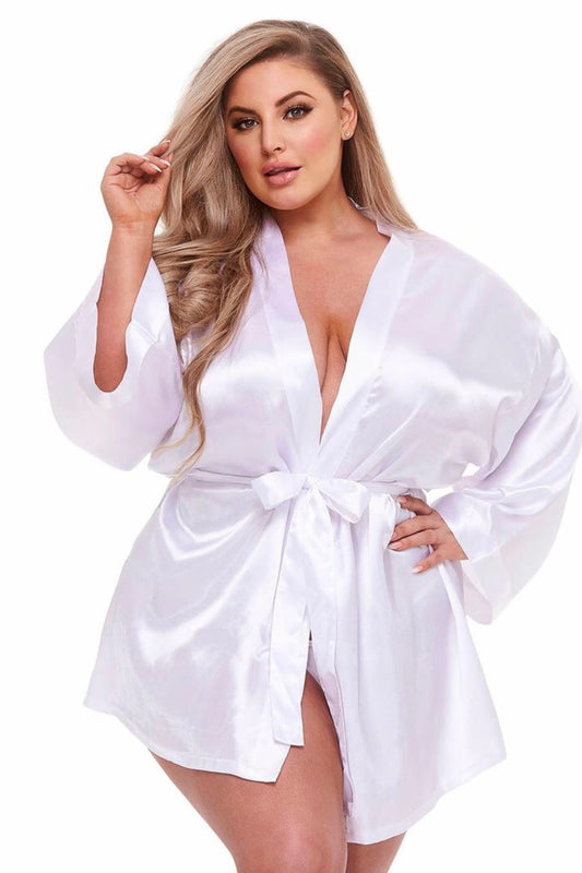 All satin robe White - Curvynlingerie Plus Size 