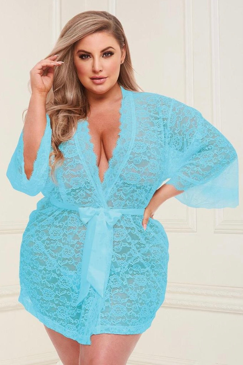 Lace robe Turquoise - Curvynlingerie Plus Size 