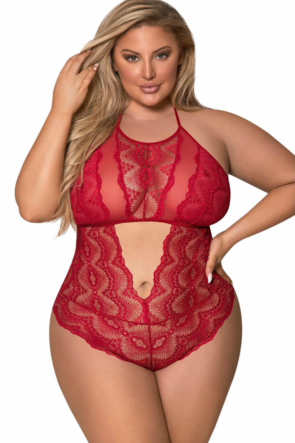 Teddy with Snap Crotch red - Curvynlingerie Plus Size 