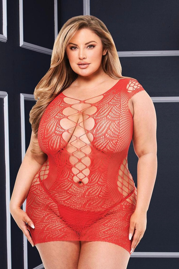 Lace mini dress red - Curvynlingerie Plus Size 