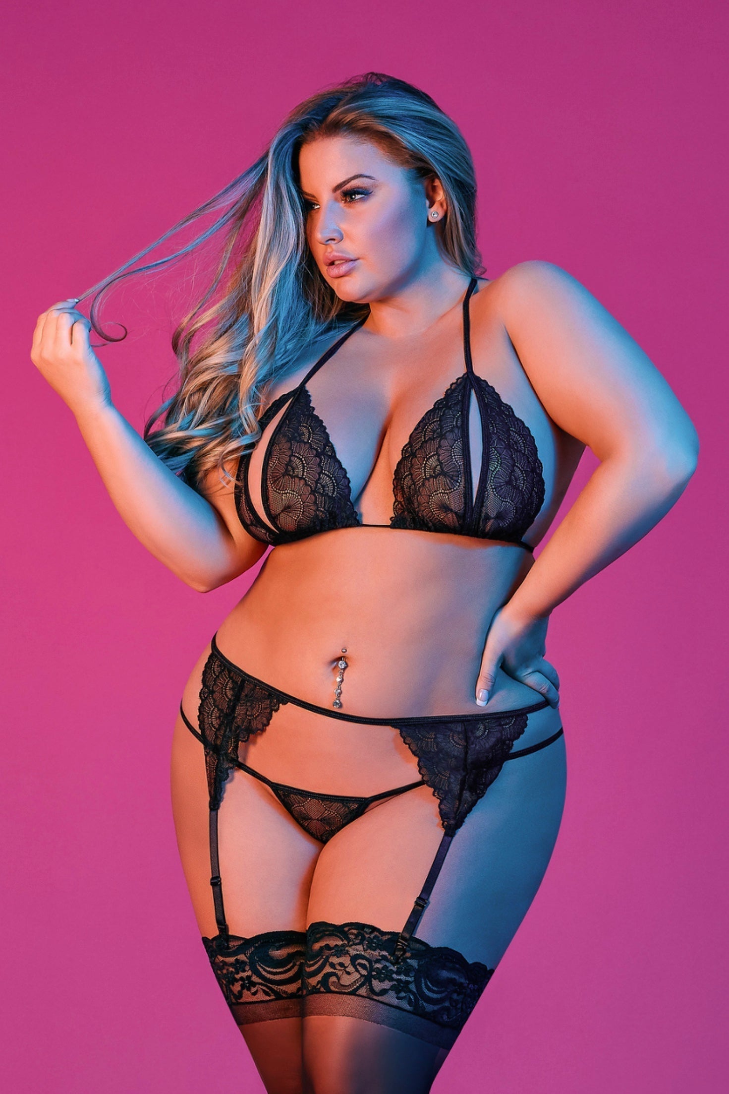 Peek-a-Boo Bra, Garter & G-Set - plus size bra set - Curvynlingerie Plus Size 