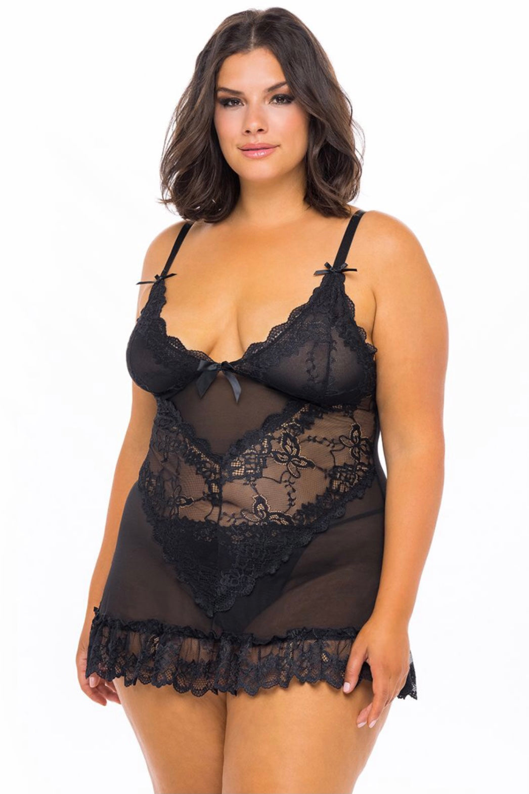 Valentine babydoll black - Curvynlingerie Plus Size 