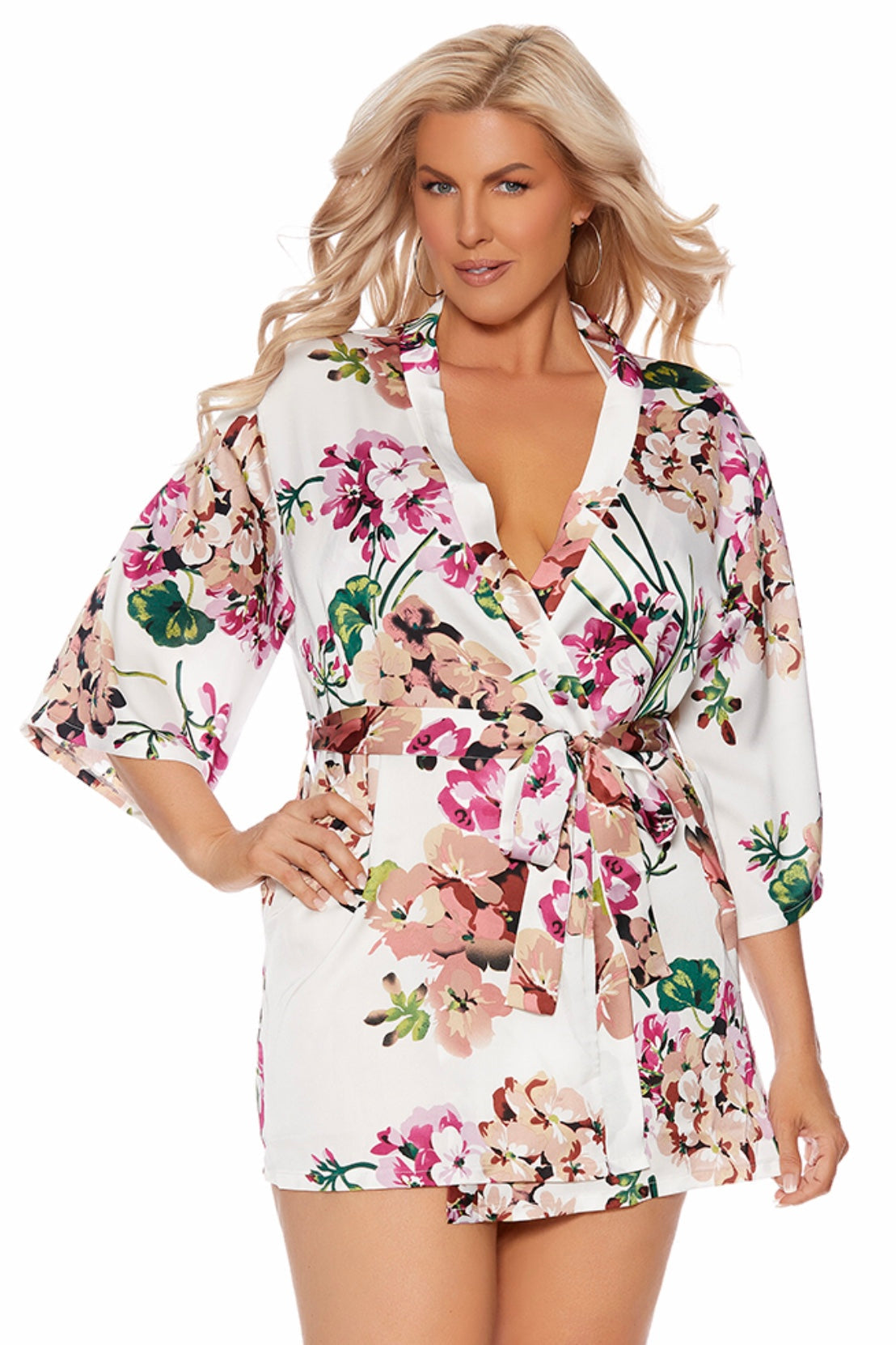 Charmeuse kimono Floral - Curvynlingerie Plus Size 