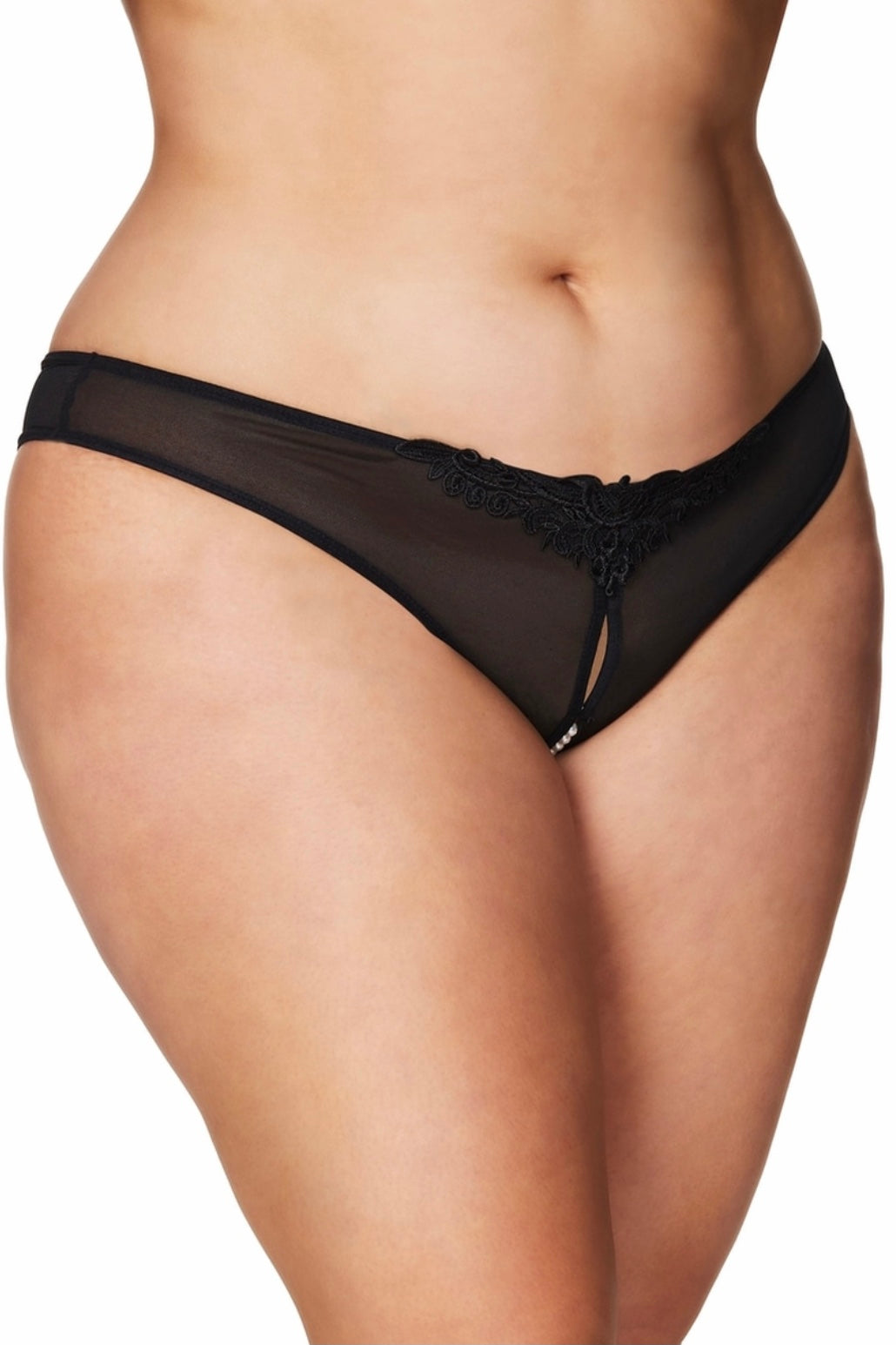 Crotchless Pearl Panty - Curvynlingerie Plus Size 