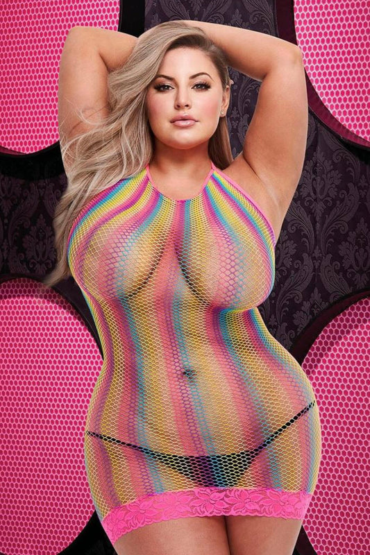 Sexy mini dress rainbow - Curvynlingerie Plus Size 