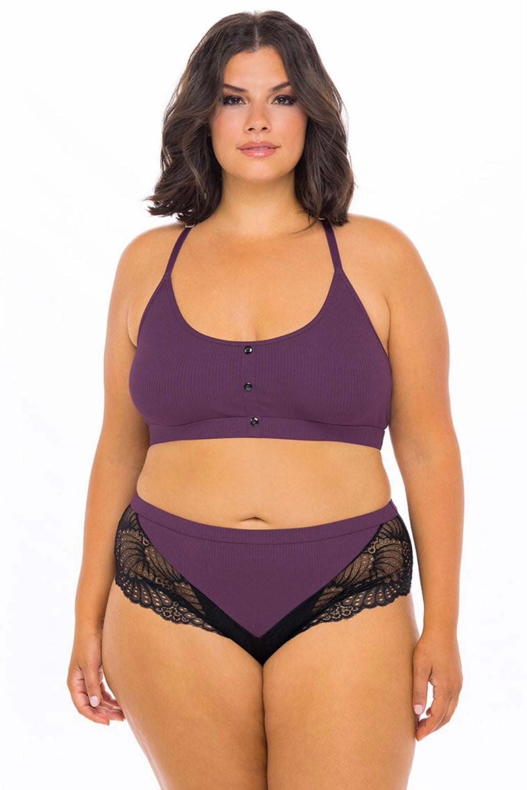 Bralette and boy short Italian plum - Curvynlingerie Plus Size 