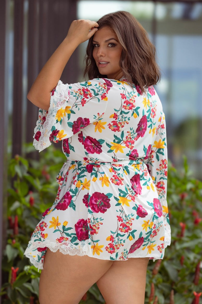 Robe Reina floral white - Curvynlingerie Plus Size 