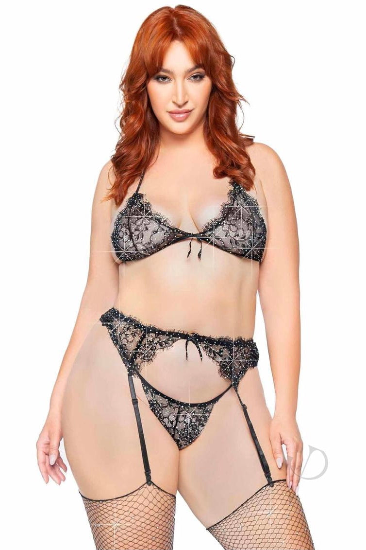 Rhinestone bra set - Curvynlingerie Plus Size 