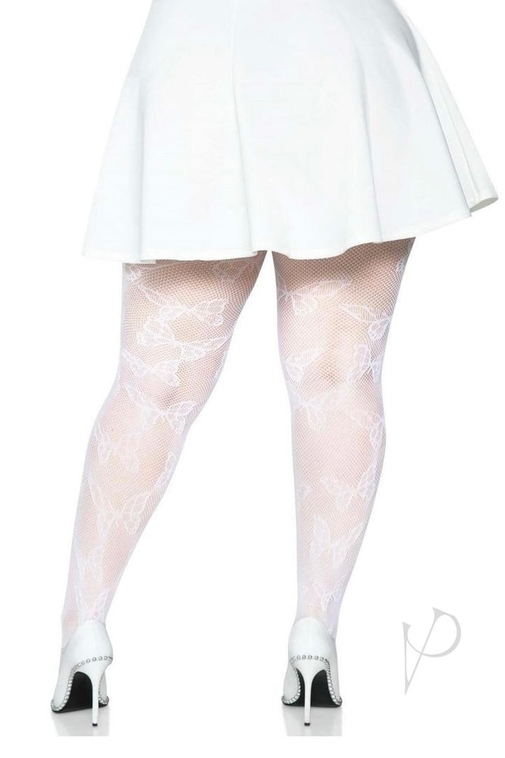 Butterfly Net Tights White - Curvynlingerie Plus Size 