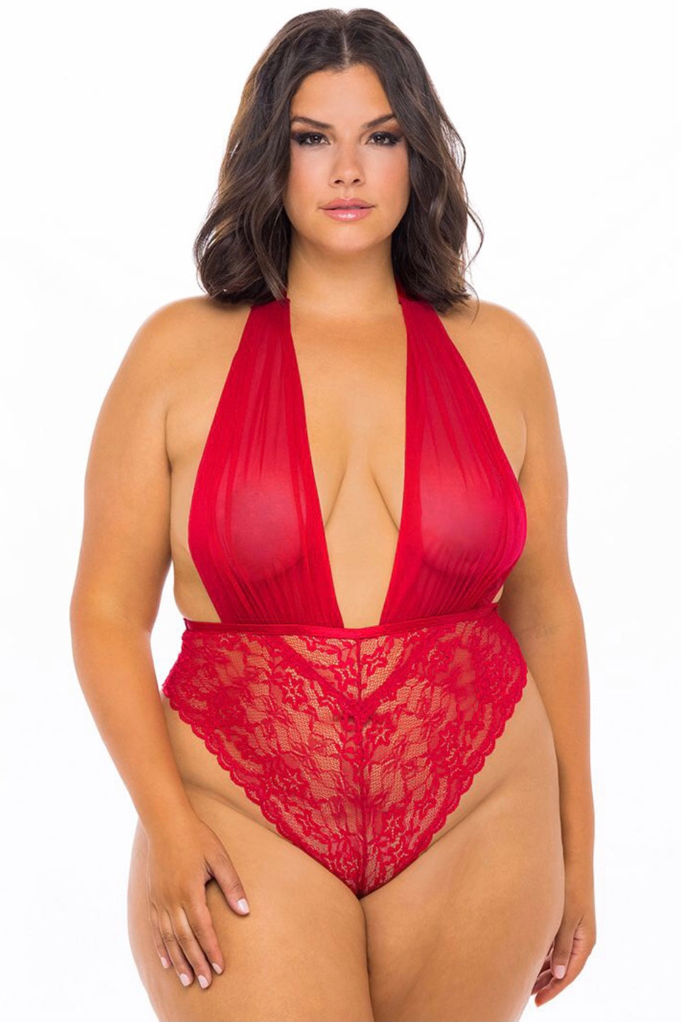 Aria teddy Red - Curvynlingerie Plus Size 