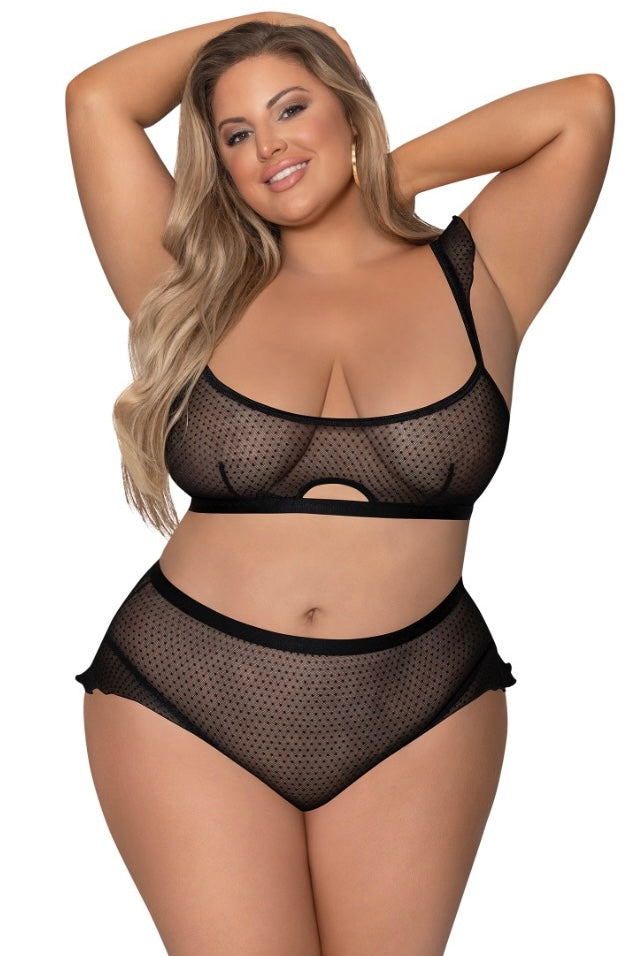 Flutter Sleeve Keyhole Bralette &amp; Panty Set - Curvynlingerie Plus Size 