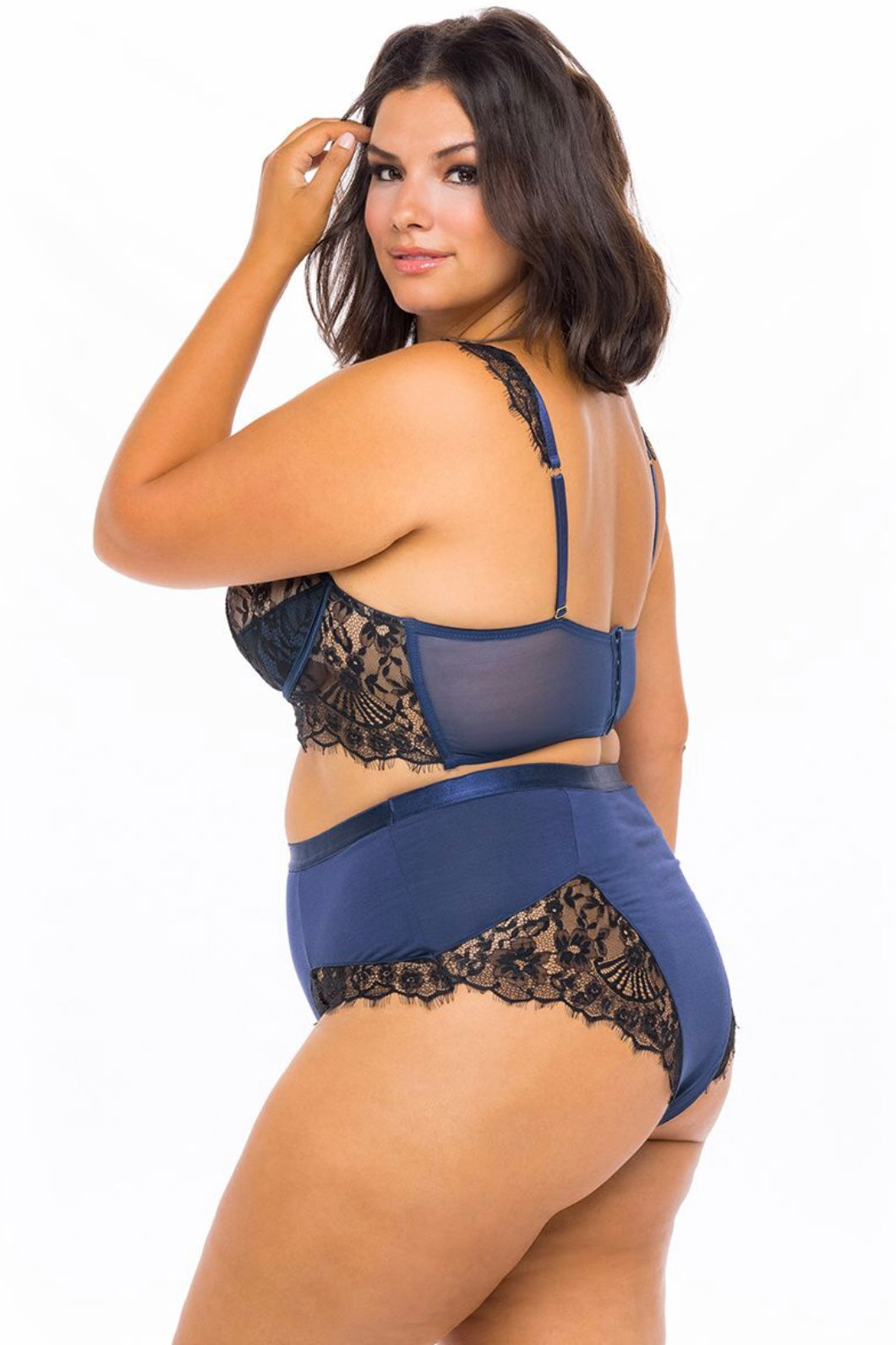 Nicole jersey and lace bra set blue-black - Curvynlingerie Plus Size 