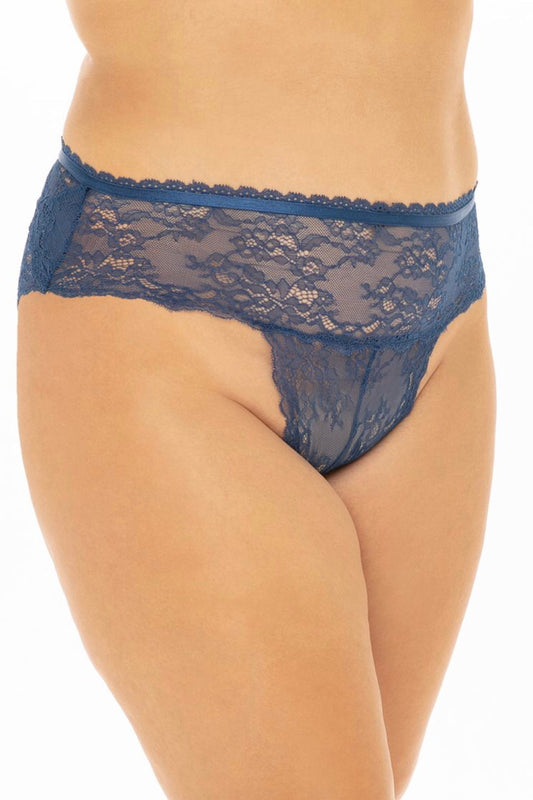 Stretch lace panty estate blue - Curvynlingerie Plus Size 