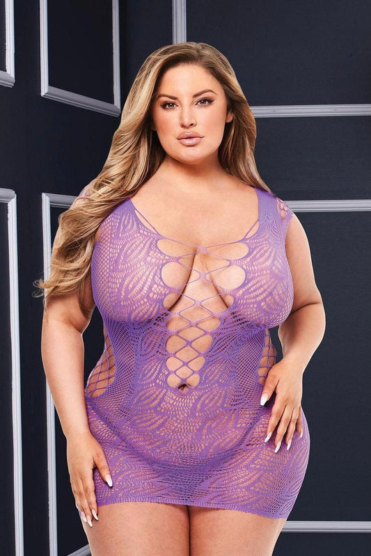 Lace mini dress purple - Curvynlingerie Plus Size 