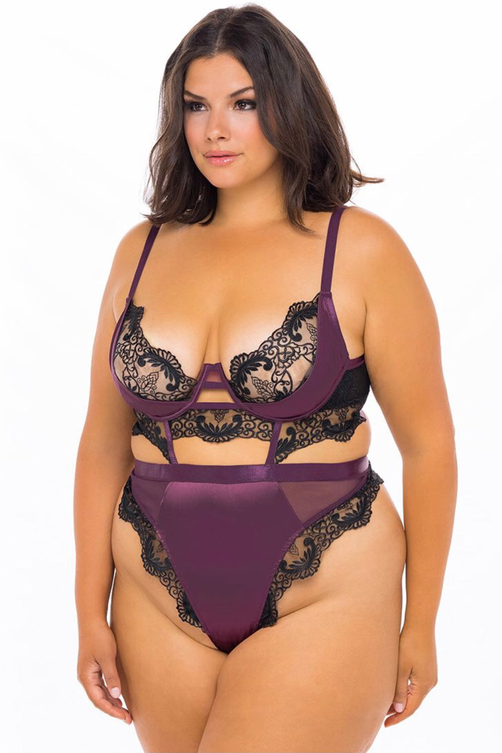 Cadence underwire teddy - Curvynlingerie Plus Size 