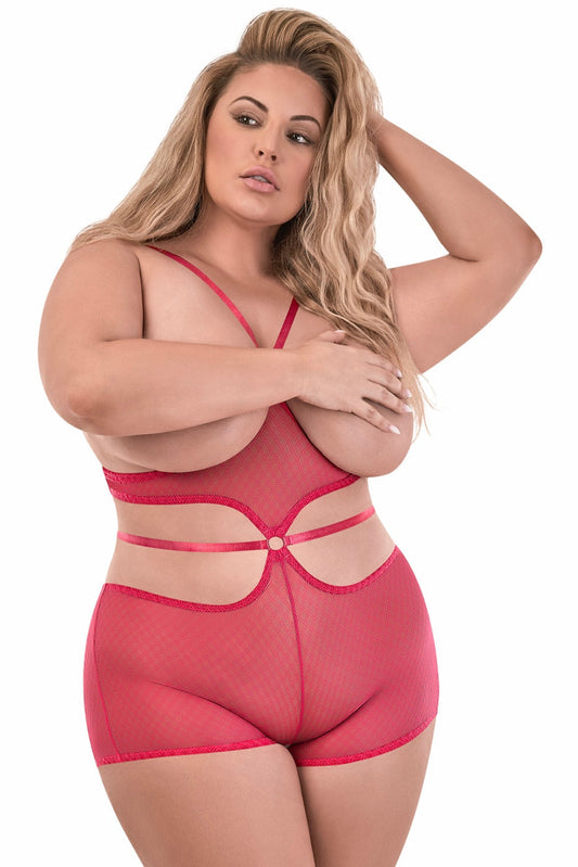 Cupless &amp; Crotchless Romper water melon - Curvynlingerie Plus Size 