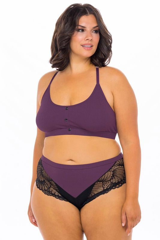 Bralette and boy short Italian plum - Curvynlingerie Plus Size 