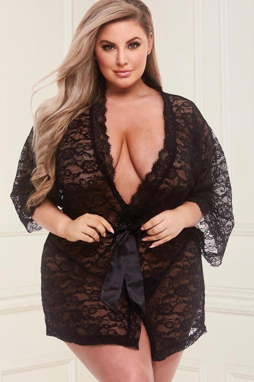 Lace robe Black - Curvynlingerie Plus Size 