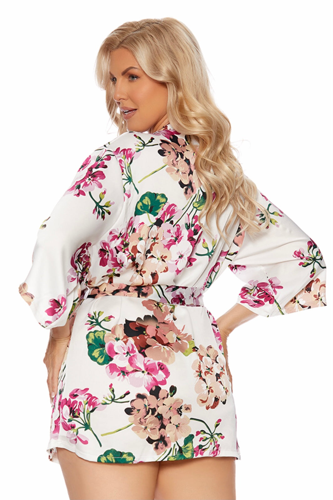 Charmeuse kimono Floral - Curvynlingerie Plus Size 