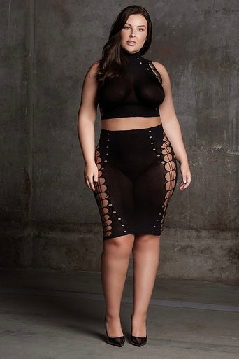 Two Piece with Turtleneck, Crop Top and Skirt - Curvynlingerie Plus Size 